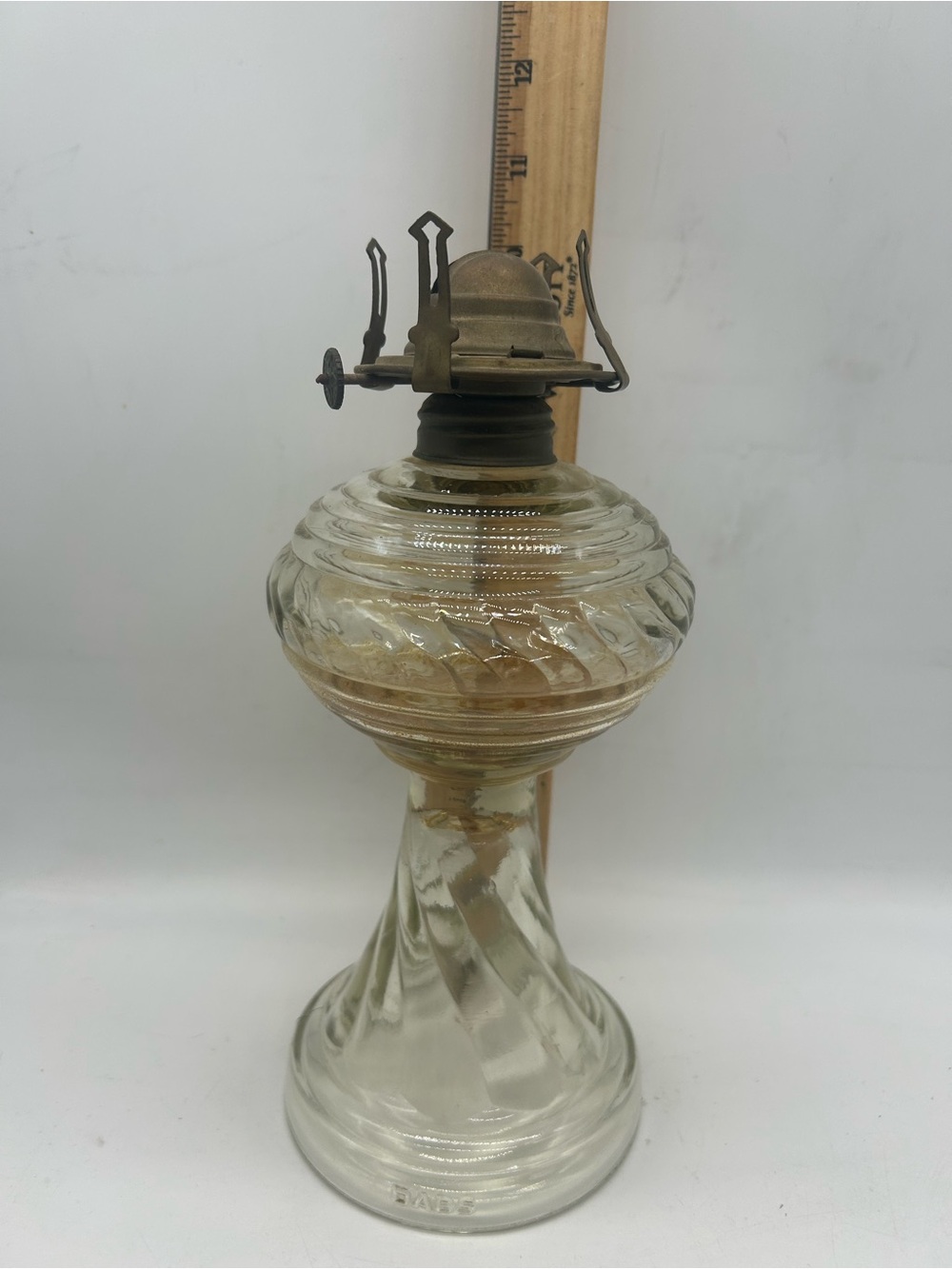 Clear Swirled Glass Oil Lamp with Antique Brass Burner